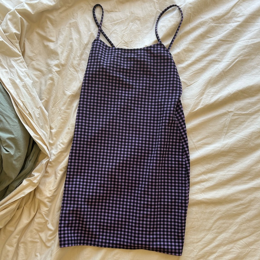 Purple Checked Mini Dress